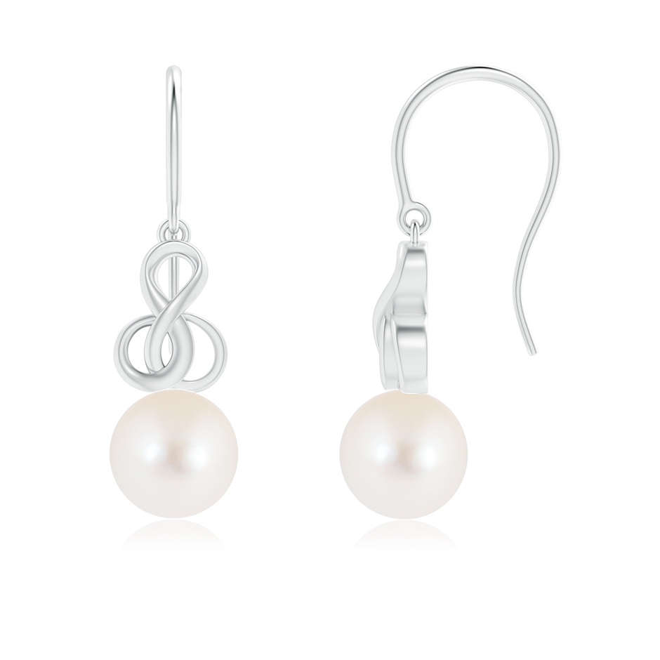 8mm AAA Freshwater Pearl Intertwined Infinity Earrings in White Gold 