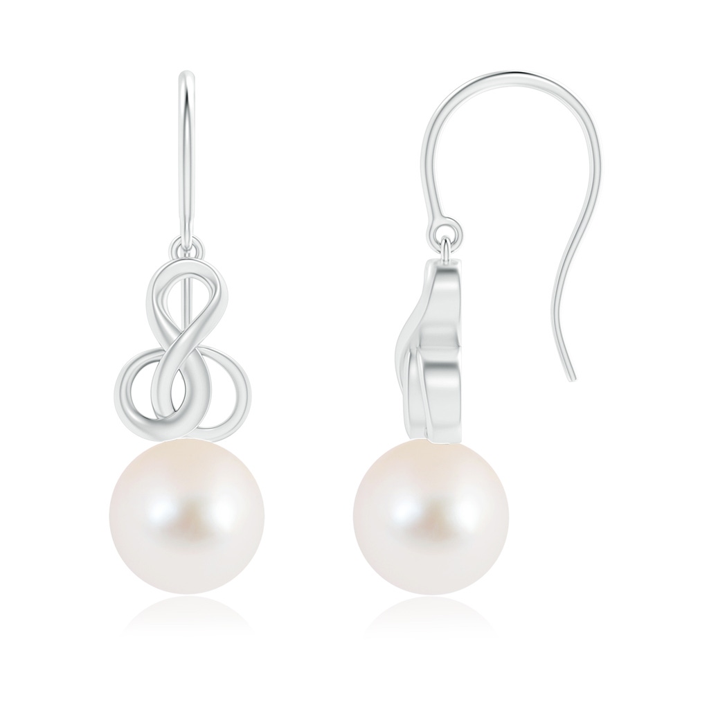 9mm AAA Freshwater Pearl Intertwined Infinity Earrings in White Gold
