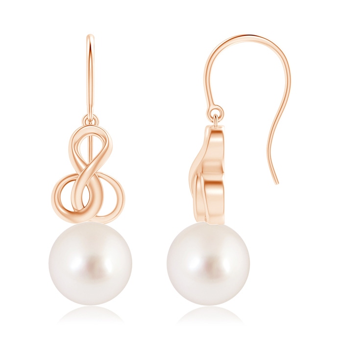 10mm AAAA South Sea Pearl Intertwined Infinity Earrings in Rose Gold