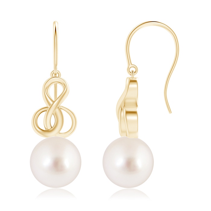 10mm AAAA South Sea Pearl Intertwined Infinity Earrings in Yellow Gold