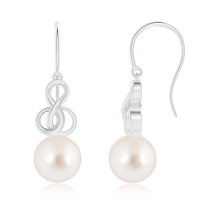 9mm AAAA South Sea Pearl Intertwined Infinity Earrings in White Gold