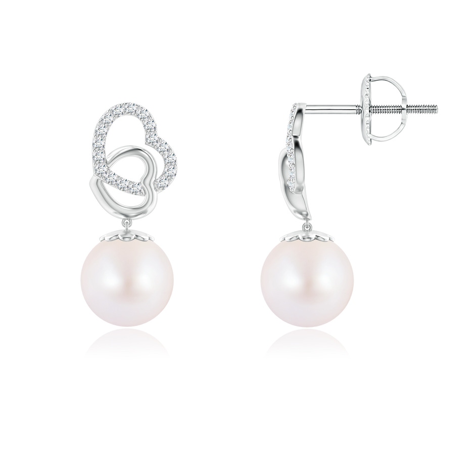 6mm AA Intertwined Heart Japanese Akoya Pearl Drop Earrings in White Gold 