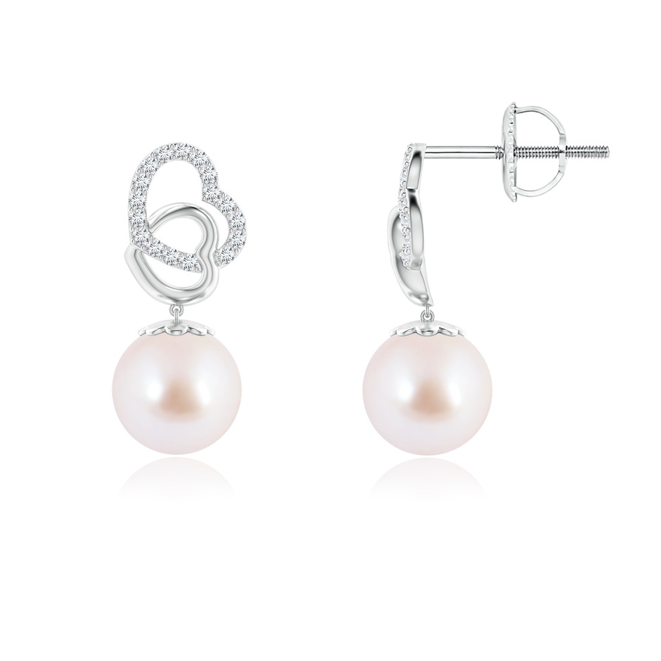 6mm AAA Intertwined Heart Japanese Akoya Pearl Drop Earrings in White Gold 