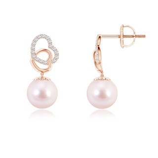 6mm AAAA Intertwined Heart Japanese Akoya Pearl Drop Earrings in 10K Rose Gold