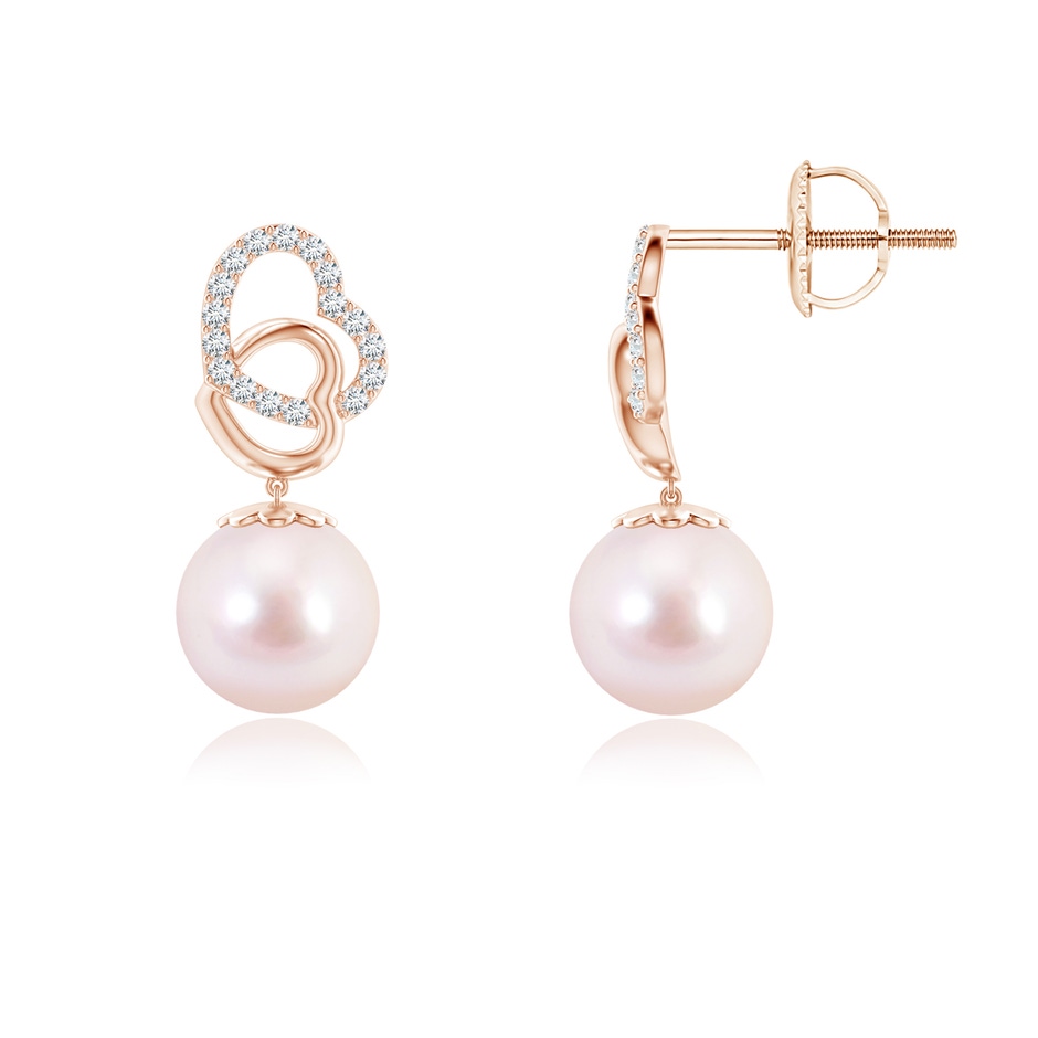 6mm AAAA Intertwined Heart Japanese Akoya Pearl Drop Earrings in Rose Gold 