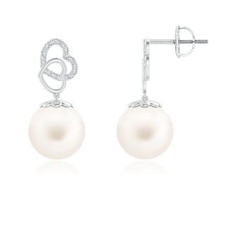 10mm AA Intertwined Heart Freshwater Pearl Drop Earrings in 10K White Gold