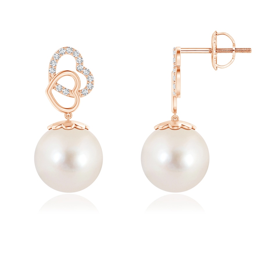 10mm AAAA Intertwined Heart Freshwater Pearl Drop Earrings in Rose Gold 