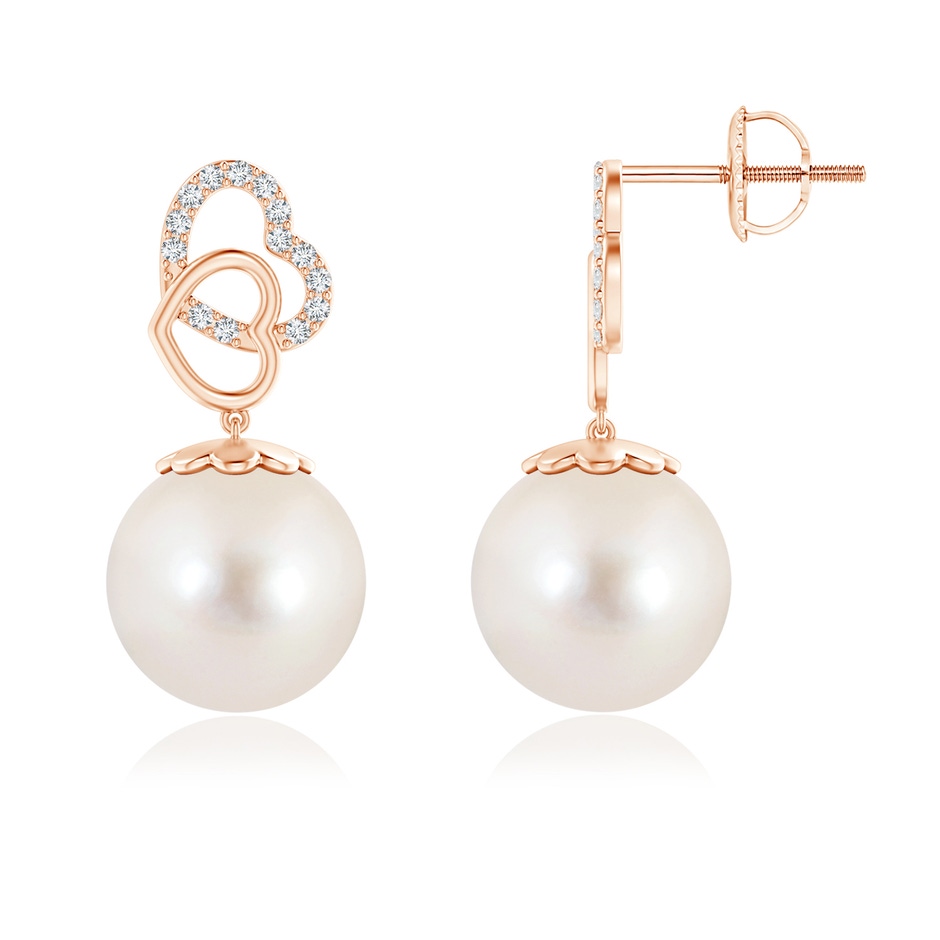 11mm AAAA Intertwined Heart Freshwater Pearl Drop Earrings in Rose Gold 