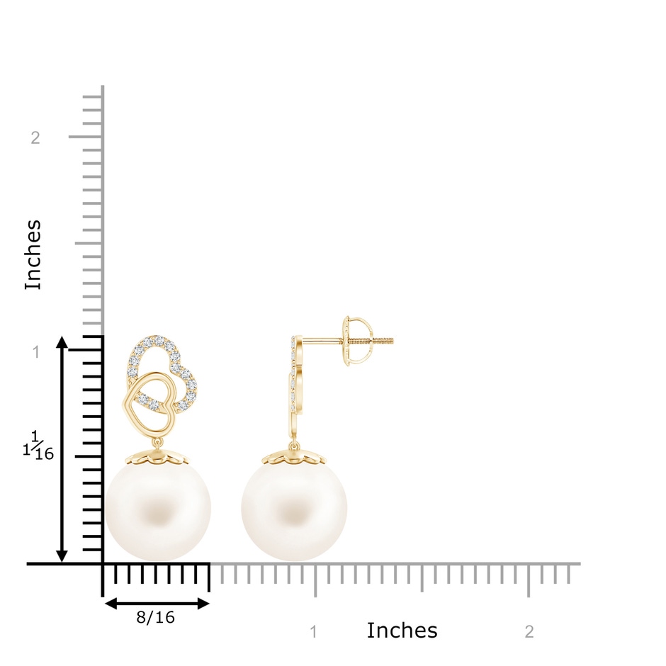 12mm AA Intertwined Heart Freshwater Pearl Drop Earrings in Yellow Gold product image