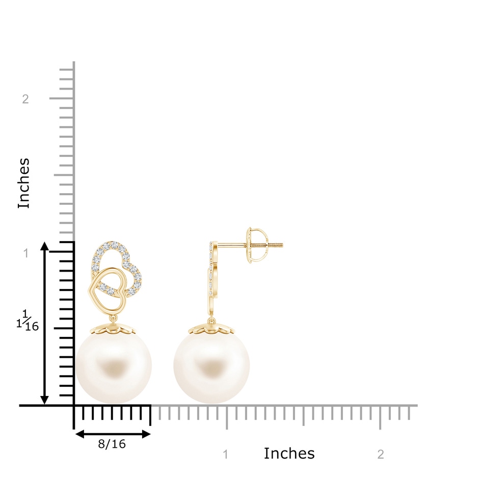 12mm AAA Intertwined Heart Freshwater Pearl Drop Earrings in Yellow Gold product image