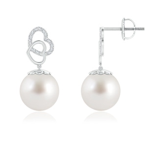 10mm AAA Intertwined Heart South Sea Cultured Pearl Drop Earrings in White Gold