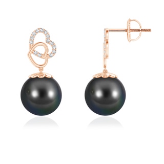 10mm AA Intertwined Heart Tahitian Cultured Pearl Drop Earrings in 10K Rose Gold