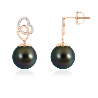 10mm AAAA Intertwined Heart Tahitian Cultured Pearl Drop Earrings in 10K Rose Gold