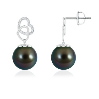 10mm AAAA Intertwined Heart Tahitian Cultured Pearl Drop Earrings in White Gold