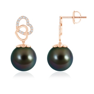 11mm AAAA Intertwined Heart Tahitian Cultured Pearl Drop Earrings in Rose Gold