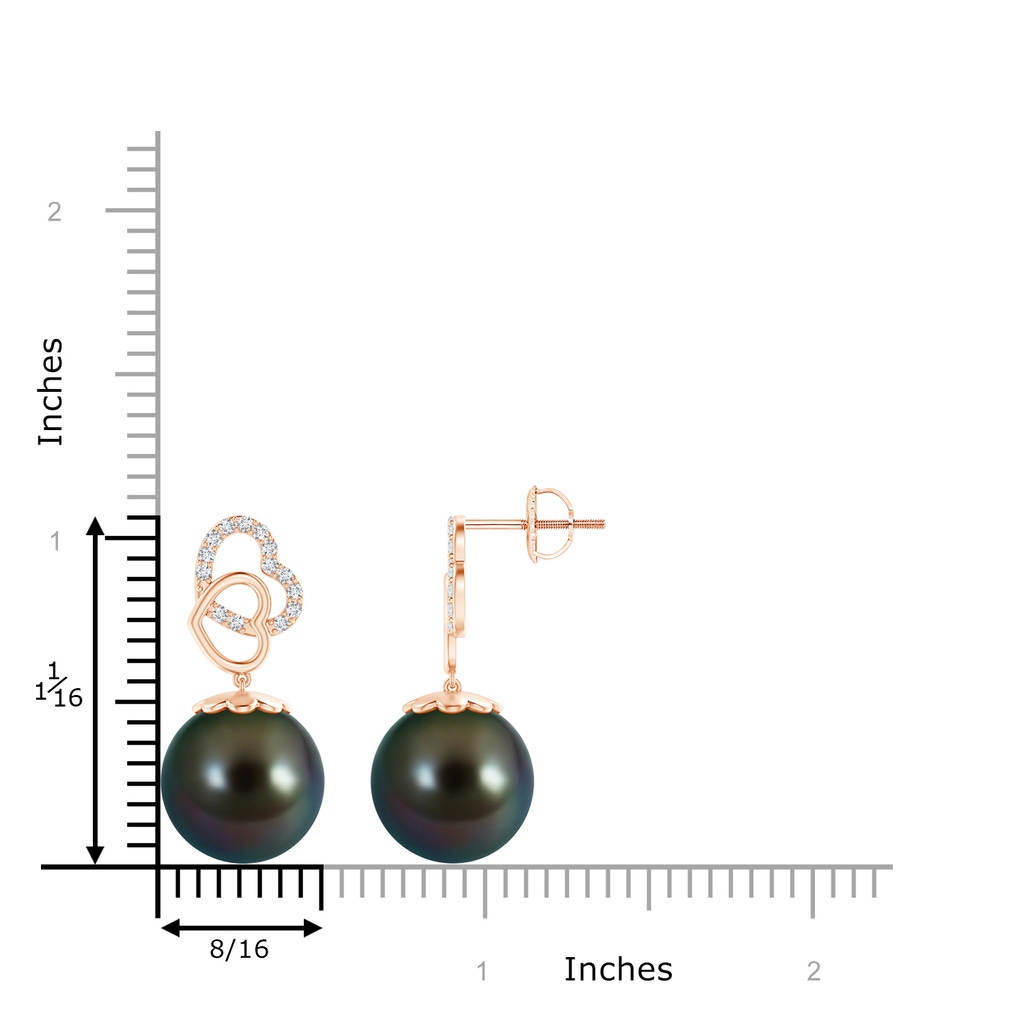 12mm AAAA Intertwined Heart Tahitian Cultured Pearl Drop Earrings in Rose Gold Product Image