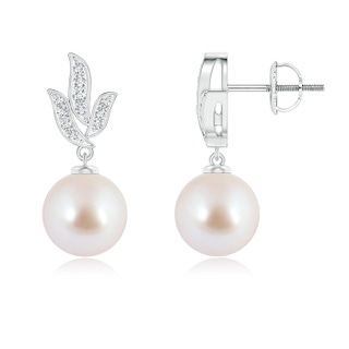 8mm AAA Vintage-Inspired Akoya Cultured Pearl Leaf Earrings in White Gold