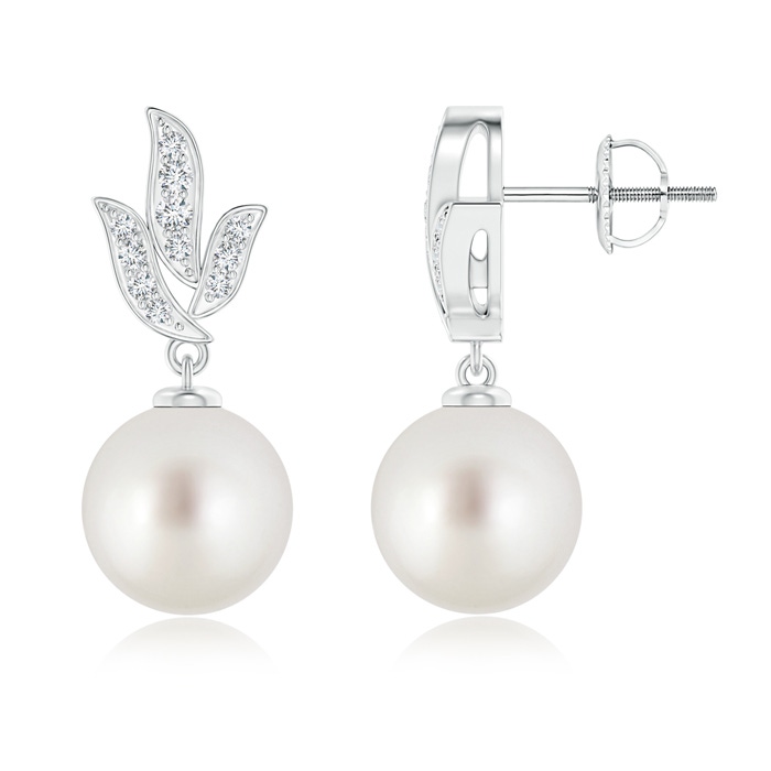 9mm AAA Vintage-Inspired South Sea Cultured Pearl Leaf Earrings in White Gold