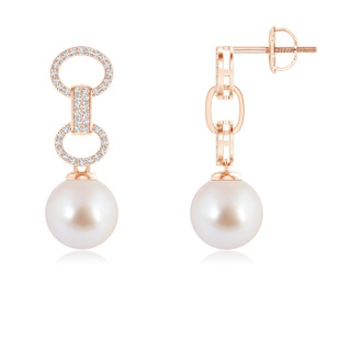 8mm AAA Akoya Cultured Pearl Interlinked Drop Earrings in Rose Gold