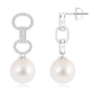 10mm AAA Freshwater Cultured Pearl Interlinked Drop Earrings in White Gold