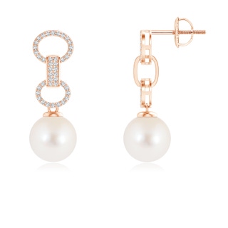 8mm AAA Freshwater Cultured Pearl Interlinked Drop Earrings in Rose Gold