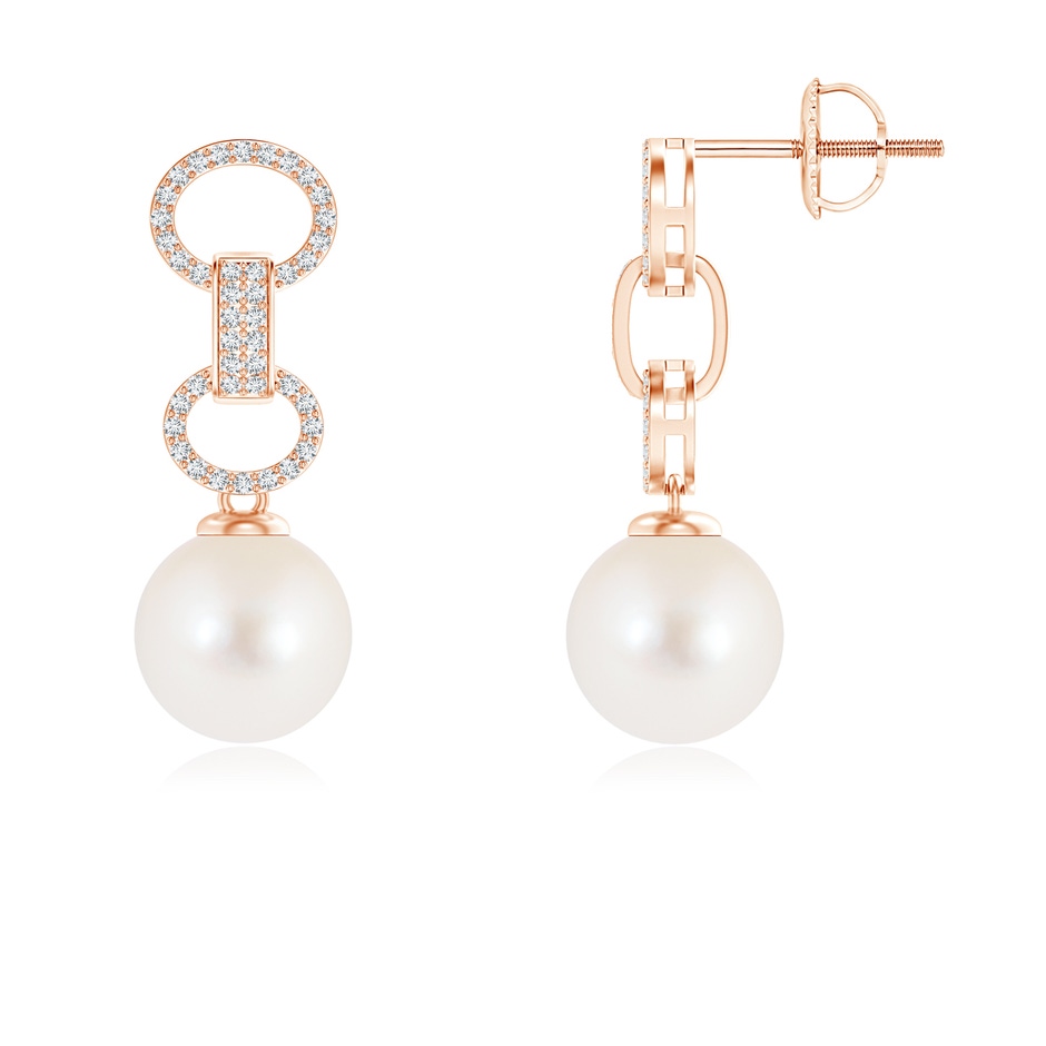 8mm AAA Freshwater Cultured Pearl Interlinked Drop Earrings in Rose Gold 