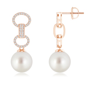 9mm AAA South Sea Cultured Pearl Interlinked Drop Earrings in Rose Gold