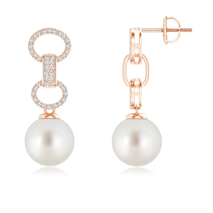 9mm AAA South Sea Cultured Pearl Interlinked Drop Earrings in Rose Gold 