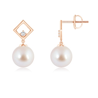 8mm AAA Akoya Cultured Pearl and Diamond Geometric Drop Earrings in Rose Gold