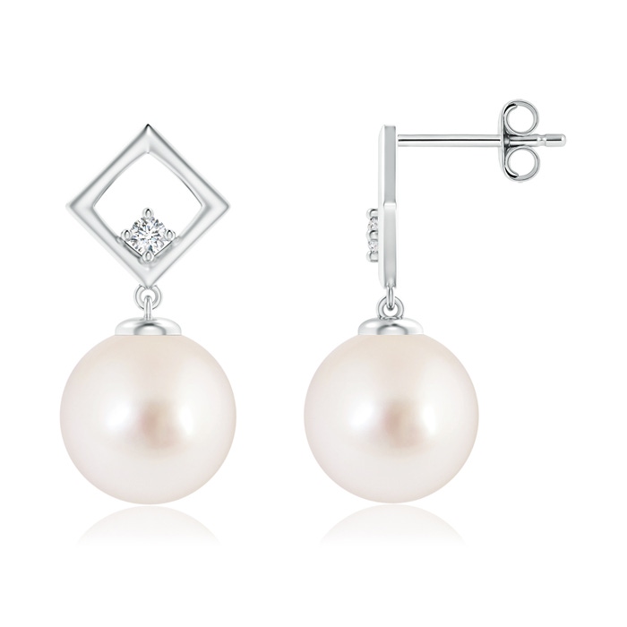 10mm AAAA South Sea Cultured Pearl and Diamond Geometric Drop Earrings in S999 Silver