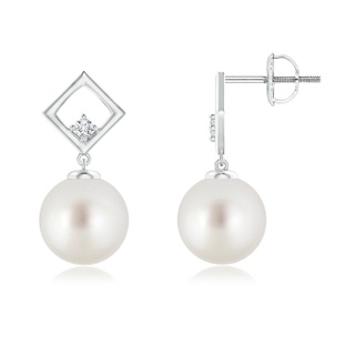 9mm AAA South Sea Cultured Pearl and Diamond Geometric Drop Earrings in White Gold