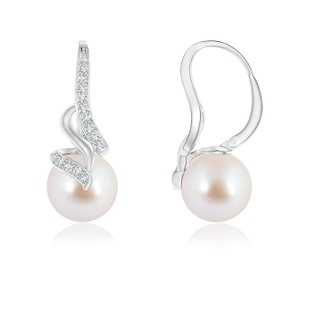 8mm AAA Japanese Akoya Pearl Swirl Leverback Earrings in White Gold