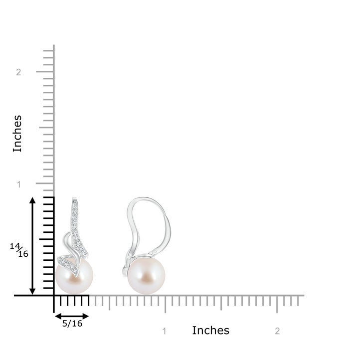 8mm AAA Japanese Akoya Pearl Swirl Leverback Earrings in White Gold - ruler