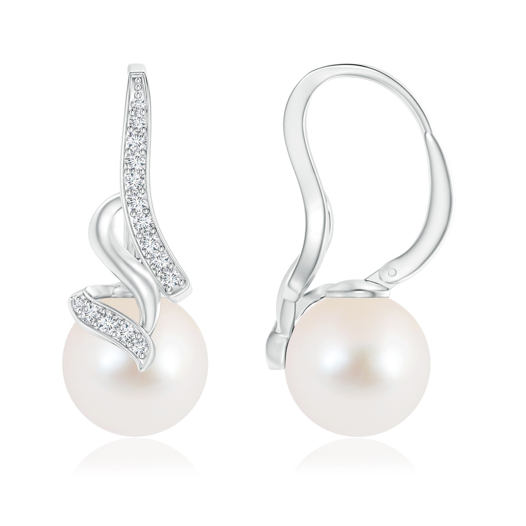 10mm AAA Freshwater Pearl Swirl Leverback Earrings in White Gold