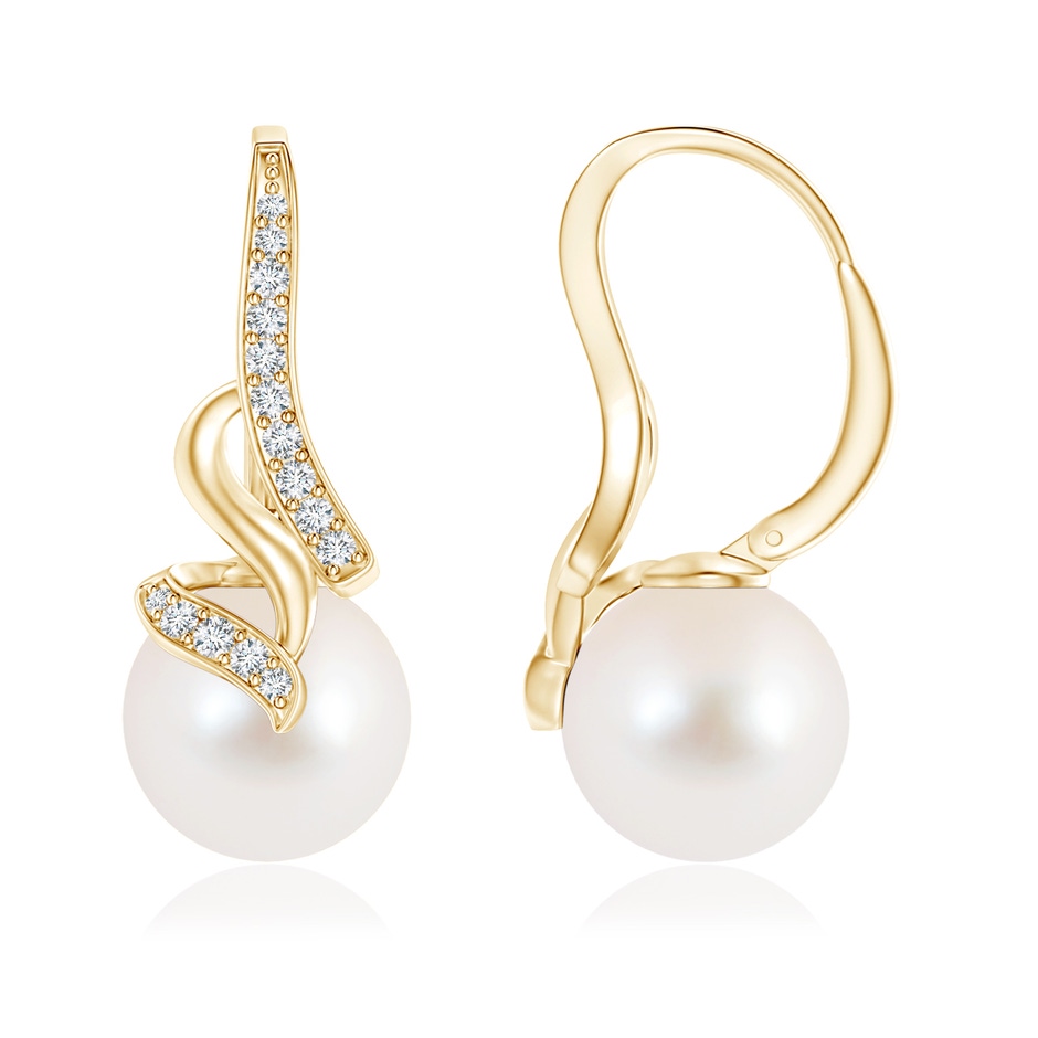 10mm AAA Freshwater Pearl Swirl Leverback Earrings in Yellow Gold 