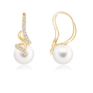8mm AA Freshwater Pearl Swirl Leverback Earrings in Yellow Gold