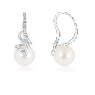 8mm AAA Freshwater Pearl Swirl Leverback Earrings in White Gold