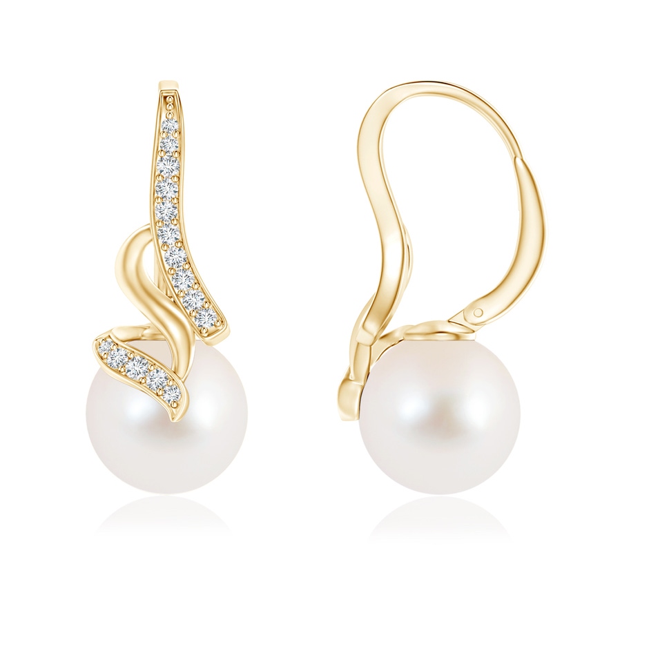 9mm AAA Freshwater Pearl Swirl Leverback Earrings in Yellow Gold 