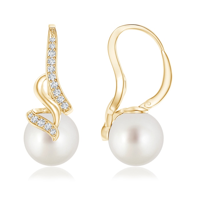 10mm AAA South Sea Pearl Swirl Leverback Earrings in Yellow Gold 
