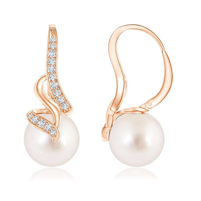 10mm AAAA South Sea Pearl Swirl Leverback Earrings in Rose Gold 