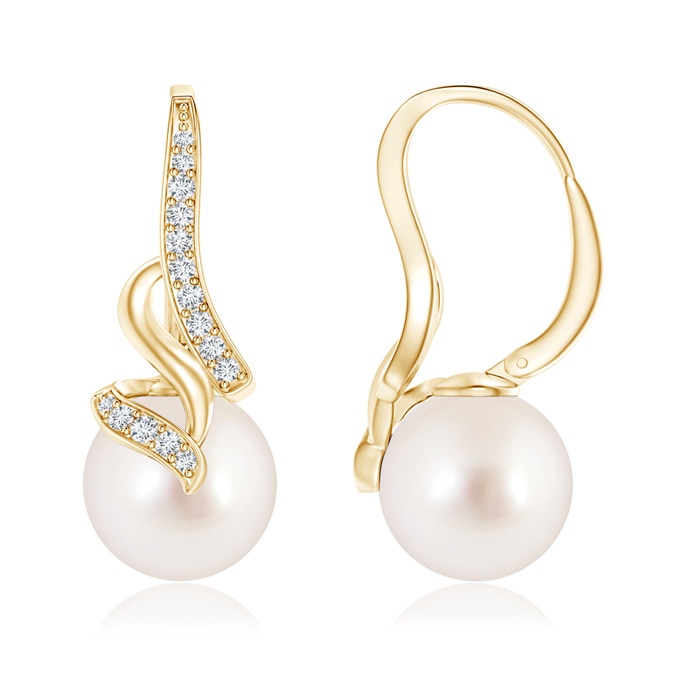 10mm AAAA South Sea Pearl Swirl Leverback Earrings in Yellow Gold