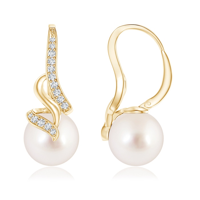 10mm AAAA South Sea Pearl Swirl Leverback Earrings in Yellow Gold 