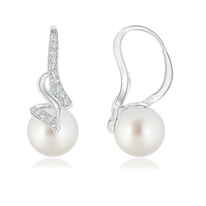 9mm AAA South Sea Pearl Swirl Leverback Earrings in White Gold 