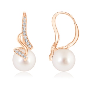 9mm AAAA South Sea Pearl Swirl Leverback Earrings in Rose Gold