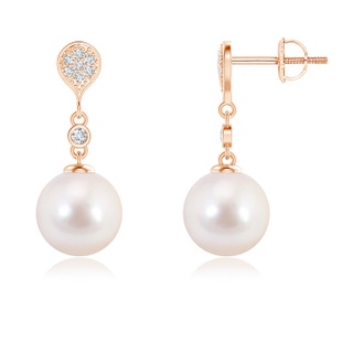 8mm AAAA Akoya Cultured Pearl Inverted Teardrop Earrings in Rose Gold