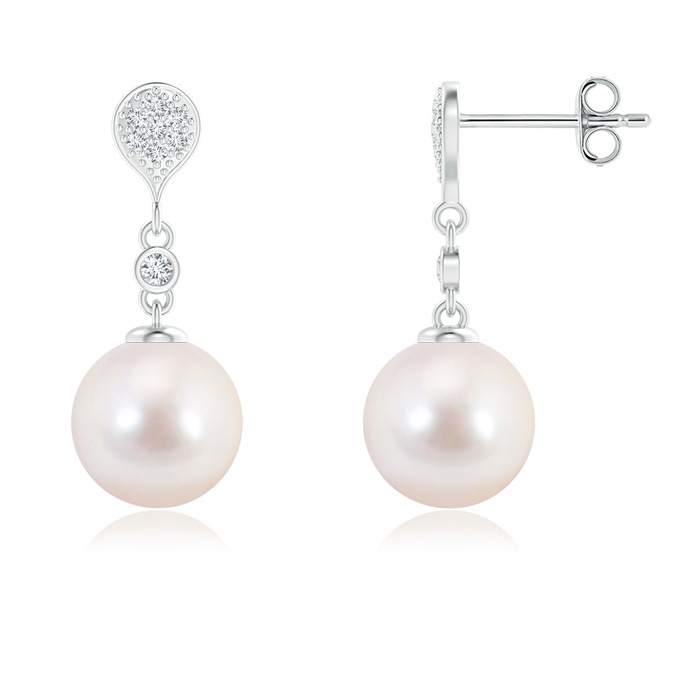 8mm AAAA Akoya Cultured Pearl Inverted Teardrop Earrings in S999 Silver