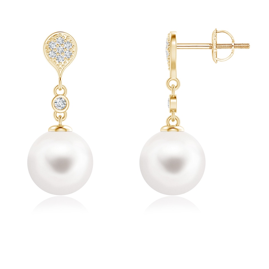 8mm AA Freshwater Pearl Inverted Teardrop Earrings in Yellow Gold 