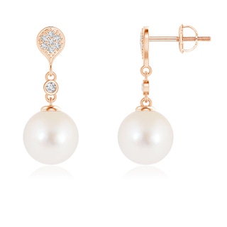 8mm AAA Freshwater Pearl Inverted Teardrop Earrings in Rose Gold