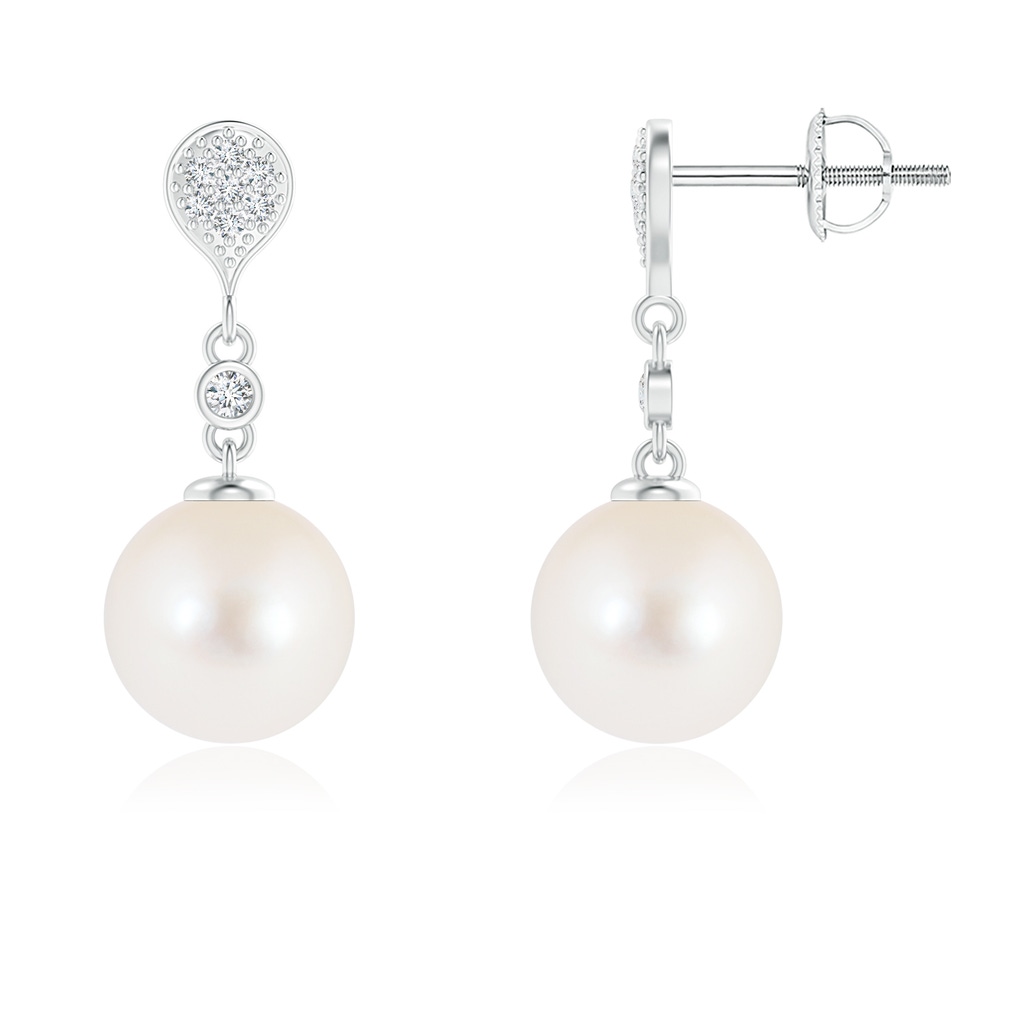 8mm AAA Freshwater Pearl Inverted Teardrop Earrings in White Gold