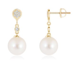 8mm AAA Freshwater Pearl Inverted Teardrop Earrings in Yellow Gold